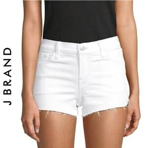 J Brand Mid Rise White Denim Shorts